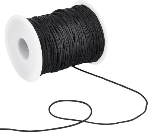 SUNNYCLUE 100 Yards Corde de Carillon à Vent Corde en Nylon Noir 1.5mm Cordon de Nouage Chinois Ficelle Corde Extérieure Fil de Corde Tressé Fil de Remplacement en Nylon pour Bracelet Kumihimo Craft L