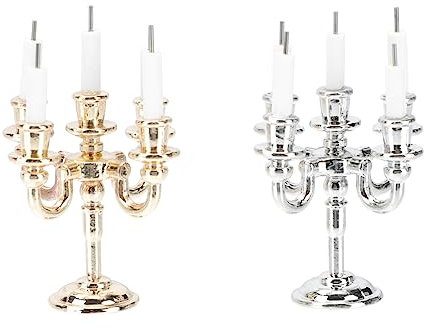 Amosfun Mini Candle Stick for Model Kitchen 2 Pack Doll House Candlesticks Realistic Design Safe Edges for Christmas Decor