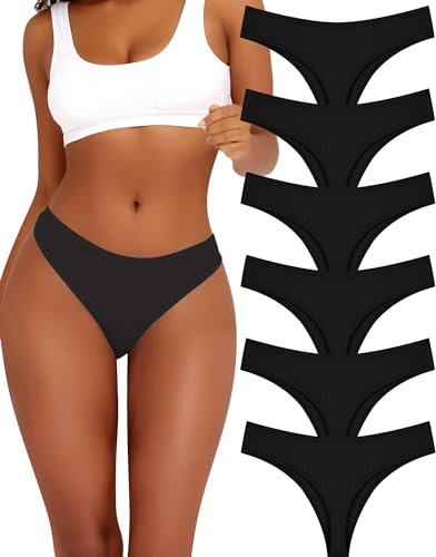 ALL OF ME 6er Pack Baumwolle String Tanga Damen Unterhosen Sexy Unterwäsche Dessous Frauen Cotton Slips Underwear Thongs Women Panties Mehrpack S-XL,Black*6,L