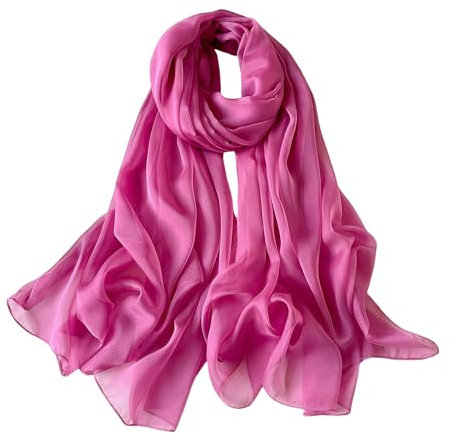 Lina & Lily Foulard en mousseline de soie froissée pour femme - Printemps été - Transparente - Soyeux et léger, rose foncé, taille unique