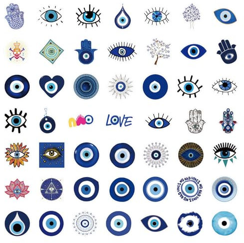 Hrlace 50 Stück Evil Eye Aufkleber Wasserdicht Ästhetisch Blau Böses Auge Aufkleber für DIY Graffiti Sticker Glücksaufkleber für Laptop Water Bottle Skateboard Tagebuch Koffer Scrapbooking