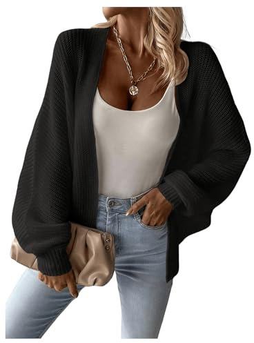 GORGLITTER Damen Cardigan Übergrößen Strickjacke Pullover Drop Shoulder Pulli Open-Front Cardigan Strick Sweater mit Fledermausärmeln Schwarz S
