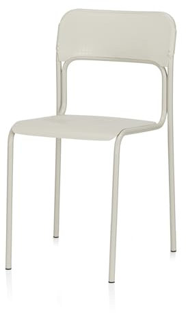 KHG Esszimmerstuhl Stapelstuhl Seidengrau, Stuhlbeine Metall lackiert, Küchenstuhl Sitz und Rückenlehne Kunststoff, Essstuhl, platzsparend Verstaubar für Esszimmer Küche