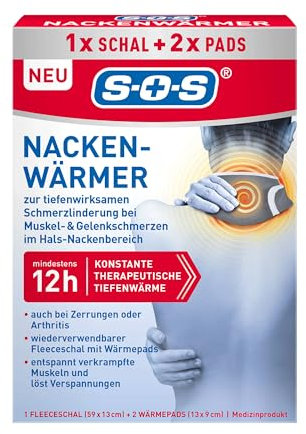 SOS Nackenwärmer (1 Schal + 2 Pads) – Effektive Schmerzlinderung mit 12 Stunden Tiefenwärme – Wärmeauflage gegen Schmerzen im Hals-& Nackenbereich oder Muskelverspannungen
