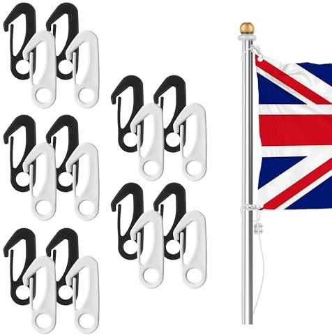 Rybtd 20 Stück Fahnenmast Zubehör 60MM Nylon Fahnenmastklammer Karabinerhaken，Fahnenmast Clip,Fahnenhaken，Flaggenmast Flaggenhaken für Fahnenmasten,Schlüsselanhänger,Schlüsselbänder,Wäscheleinen usw