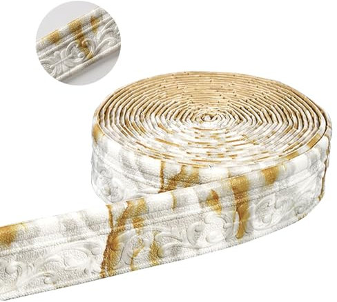 ACESOME Wallpaper Borders Self Adhesive, 10mx8cmx8mm Skirting Board Trim, Skirting Board Covers Wallpaper Borders, 3D Anti-Collision Line Border Roll Wall Trim for Corner Line Border (Golden Stone)