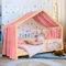 Hausbett Himmel Deko Set, Betthimmel Hausbett aus Musselin - 1 Betthimmel & 1 Wimpelkette, für Jungen Mädchen Deko für Kinderzimmer, Baldachin Kinderzimmer Deko I 135 x 360cm Altrosa