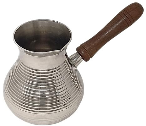 Madacha 750ml Nickel-Plated Brass Turkish Coffee Pot - Cezve with Removable Wooden Handle