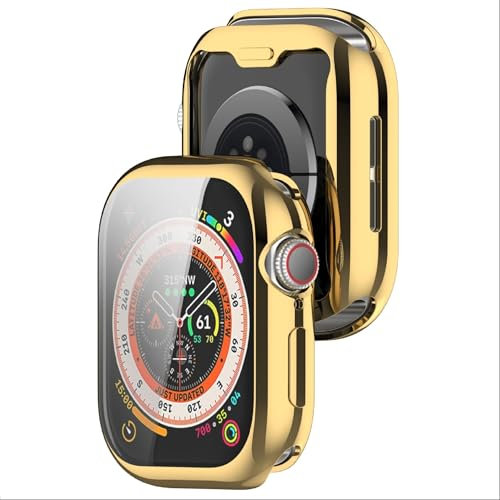 GIOPUEY [2 Pack Funda para Apple Watch Series 10 42mm, TPU morbido, Resistente agli urti, Apple Watch Series 10 42mm Case - Gold+Gold