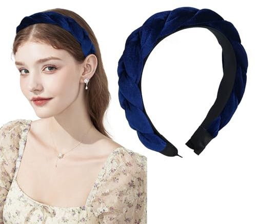 Haarreif Samt Geflochten Haarreifen Damen Stirnband Breit Haarband Vintage Gepolsterte Haarreifen Mode Stirnbänder Haarschmuck Kopfband für Frauen Mädchen Blau
