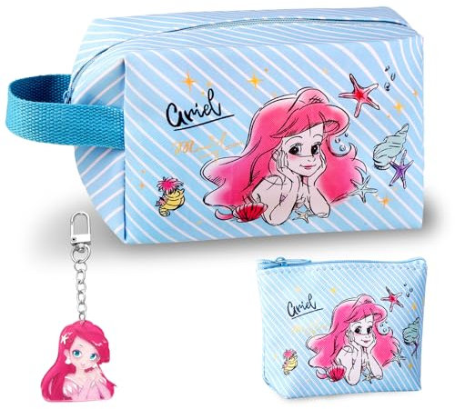 Borsa Trucco Mermaid, Borsa Cosmetici Cartone Animato, Impermeabile Borsa da Toilette, Portatile Beauty Case Donna, Grande Capacità Trousse da Viaggio con Portachiavi e Portamonete