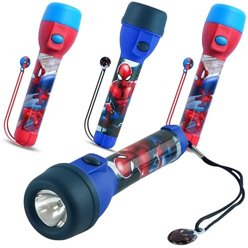 SRV Hub 4Pcs Spiderman Big Torch, Water-Resistant Design LED Flashlight Gift for Kids Boys, Plastic Night Light for Camping, Hiking, Xmas and Emergencies | Batteries Included Size-16cm