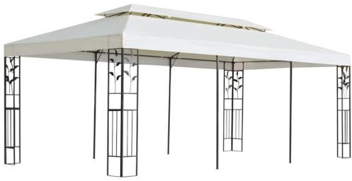 Rasen & Garten, Outdoor-Wohnen, Außenstrukturen, Vordächer & Pavillons, Pavillon mit Doppeldach, weiß, 6 x 3 m, Stahl