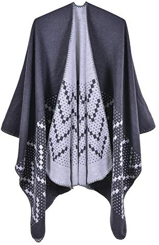 Shawl Wraps for Women, Elegant Knitted Cape Open Front Poncho Scarf Blanket Cardigan Coat for Spring, Autumn, and Winter, Gray White, One size