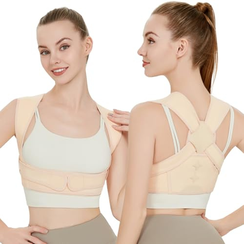 NormXinRui Posture Corrector Shoulders Back, Beige, Comfortable and Breathable, Women's Adjustable Belt for Relieving Neck Shoulder and Upper Back Pain (L/XL)