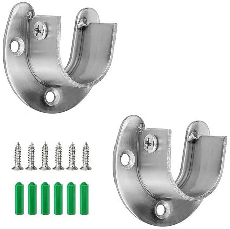 2 Pack Wardrobe Rail Brackets, Wardrobe Pole and Fittings, Wardrobe Pole Brackets, Wardrobe Rail Support, For Wardrobe Shower Curtain (25mm /0.98 In)