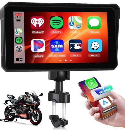 Motorcycle Carplay Screen with Bluetooth, 6 Inch Touchscreen Wireless CarPlay & Android Auto Airplay Screen for Moto GPS Navigation for Motorbike Waterproof, Voice Control, Voice Assistant, TF