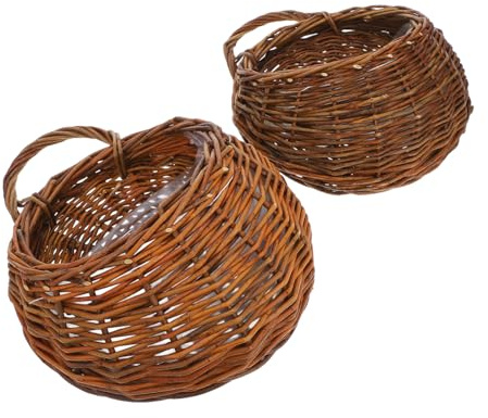 Garneck 2 Stück Blumentopf zum Aufhängen an der Wand hängender wandkorb Blumen- Korb hängend Blumentöpfe zum Aufhängen an der Wand Korbwandpflanzer Rattan Light Brown