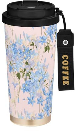 linqin Blue Clematis Flowers Coffee Travel Tumblers for Men Mug for Women with Lids Stainless Steel Thermal Cup for Hot and Cold 17oz Spill Proof