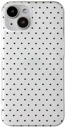 QLTYPRI for iPhone 15 Case, Cute Polka Dot Pattern Aesthetic Phone Case, Raised Camera Protection Durable TPU Slim Shockproof Protective Phone Cover for Girls Women - White