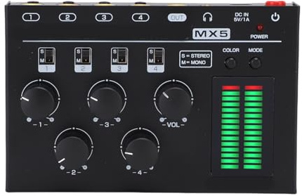 Fockety Mini-Audiomischer, 4-Kanal-Stereo-Line-Mischer mit 6,35-mm- und 3,5-mm-TRS-Ausgang und -Eingang, extrem rauscharm, für CD-Player, PC, Smartphones, Vorverstärker
