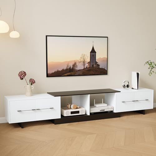HIMAugbo Ausziehbares TV Schrank 190-260cm，Holz TV Lowboard mit 4 Schubladen, für 120 Zoll Fernseher，Moderner TV Möbel für Wohnzimmer