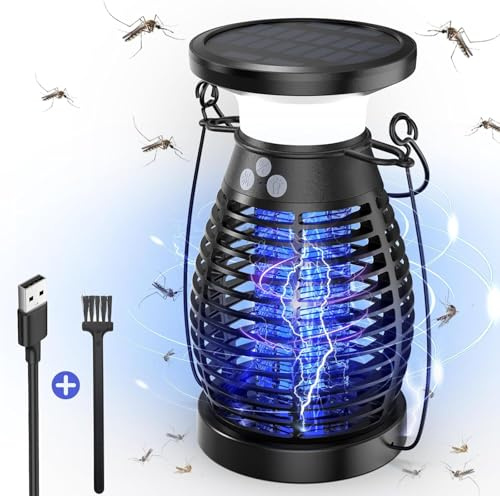 Lampe Anti Moustique, Destructeur D'insectes Solaire, 4200V UV Électrique Anti Moustique, Recharge USB et Solaire, Anti-insectes Mouche, Idéal pour Jardin, Terrasse et Camping