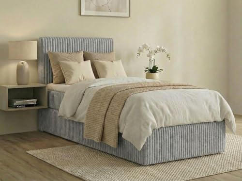 A&J MöbelLand Boxspringbett RALF 90x200 mit Bettkasten und Visco-Topper – Bonellmatratze H2 – Stauraum Links – Grau