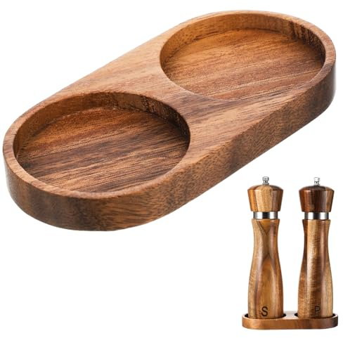 Salt and Pepper Mill Tray, Salt and Pepper Holder Wood Tray Inner Dia 2.4 Inch Fit Many Mills & Shakers Grinder Accessories for Kitchen Home Decor