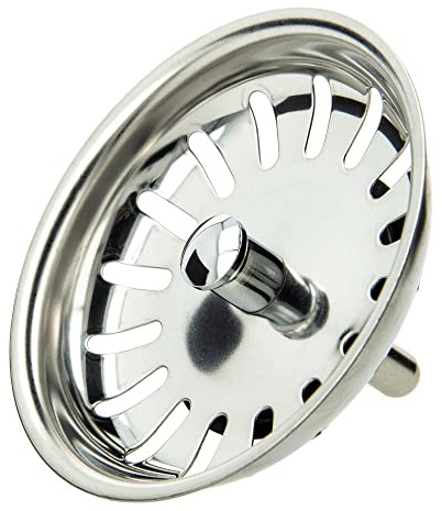tecuro Siebkörbchen Siebkorb für Spüle Spülbecken Ø 81 mm, mit Metall Führungsstange 8 mm mit Kugel, Oberteile aus Edelstahl, Spülensieb mit Stöpsel Funktion