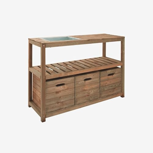 Jardipolys Table de rempotage 3 bacs de Rangement en Bois - 129 x 42 x 90 cm - Cerland