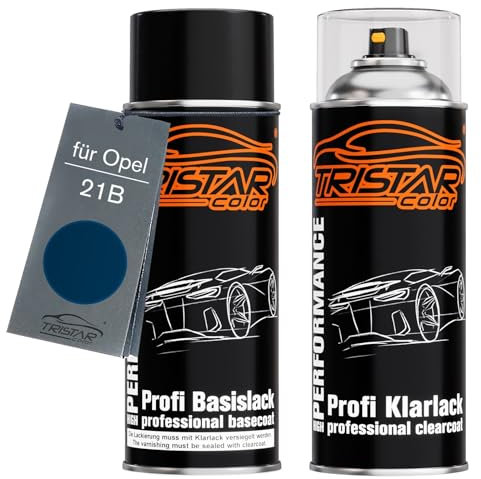 TRISTARcolor Autolack Spraydosen Set für Opel 21B Ultrablau Metallic/Ultra Blue Metallic Basislack Klarlack Sprühdose 400ml