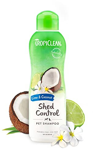 TropiClean Deshedding Dog Shampoo, Fast-Acting Shedding Control & Coat Softener, Puppy Safe, Made in USA, Lime & Coconut Scent, Cat Friendly, 20oz.