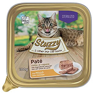 Stuzzy Mister, Nassfutter für Katzen, sterilisiert, Geschmack, Huhn, Linie Pastete und Fleisch in Stücken, insgesamt 3,2 kg (32 Becher x 100 g)