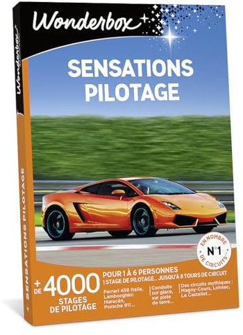 WONDERBOX - Sensations Pilotage - Coffret Cadeau - Idée Cadeau Aventure | 1 stage de pilotage jusqu'à 8 tours - Plus de 4000 stages - Ferrari, Huracán, Porsche, quad, moto, buggy