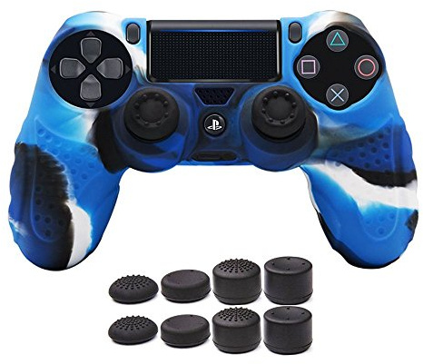 CHINFAI PS4 Controller DualShock4 - Custodia protettiva in silicone antiscivolo per controller Sony PS4/PS4 Slim/PS4 Pro con 8 manopole per pollice (camou-blu)