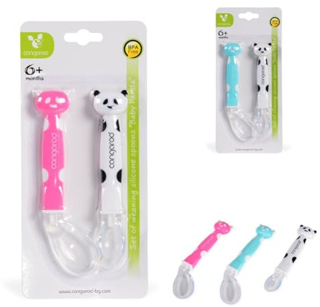 Moni 2 Stück Babylöffel Panda F1607 Silikon, PP, ab 6 Monate, langer Griff (Rosa)