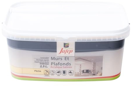 Peinture Mur et Plafond Finition Satinée 2,5L - Couleur Pêche - Surface entre 30 et 35 m² - Utilisation Intérieur et Extérieur - Sèche Rapidement - Peinture Murale - Lessivable - Jafep