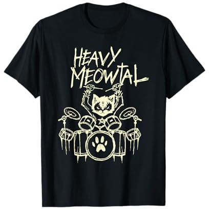 Heavy Metal Cat Drum Kit Cat Drummer Headbanger T-Shirt
