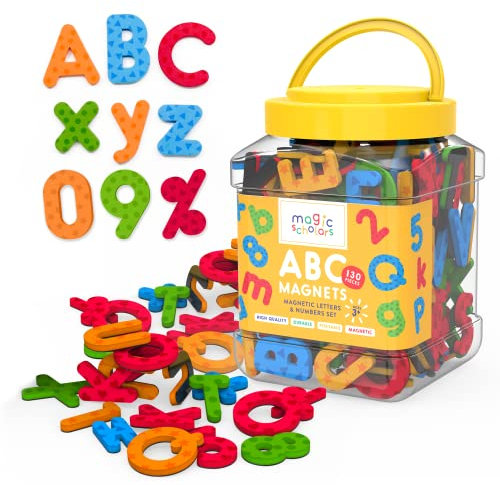 Magic Scholars Letras y Números Magnéticos para Niños - Juego Imanes Abecedario para Niños – Juegos Educativos para Mejorar el Desarrollo Cognitivo Aprender a Leer y Escribir - 130 Piezas