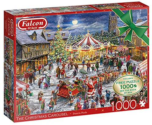 Jumbo, Falcon Deluxe - Das Weihnachtskarussell, Puzzles für Erwachsene, 2 x 1000 Teile