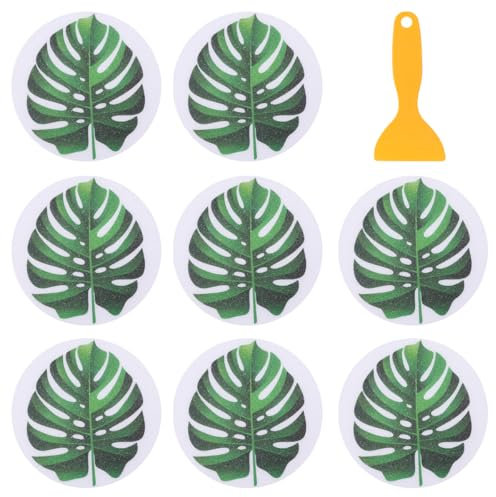 Anti Rutsch Sticker Aufkleber Tropische Blätter Muster Antirutsch Pads Badewannenaufkleber Selbstklebend Rutschschutz mit Schaber für Kinder Dusche 8 Stück Grün