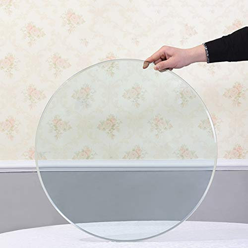 ZH-1 Plateau en Verre 300mm-1000mm, Dessus de Table en Verre trempé Haute Resistant 9mm, Rond en Verre Transparent, Lisse sans Bulles