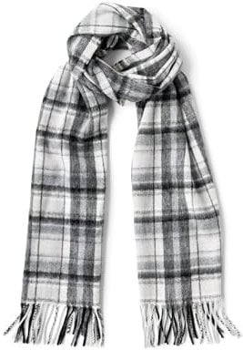 Fishers Finery Herren Winterschal aus 100 % reinem Kaschmir; 2-lagig, ultra-plüschig, Schwarz Weiß Grau kariert, Einheitsgröße