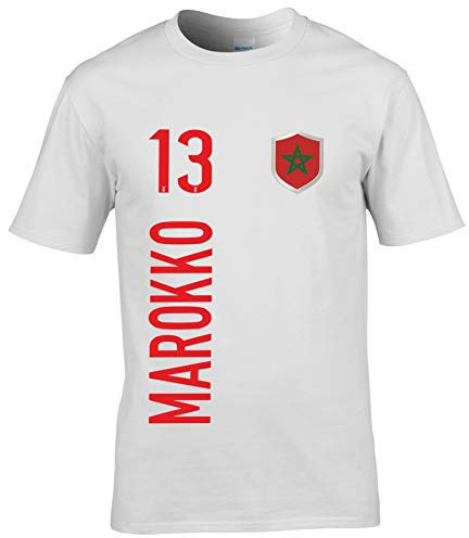 FanShirts4u Herren Fan-Shirt Jersey Trikot - MAROKKO - T-Shirt inkl. Druck Wunschname & Nummer WM (XXL, MAROKKO/weiß)