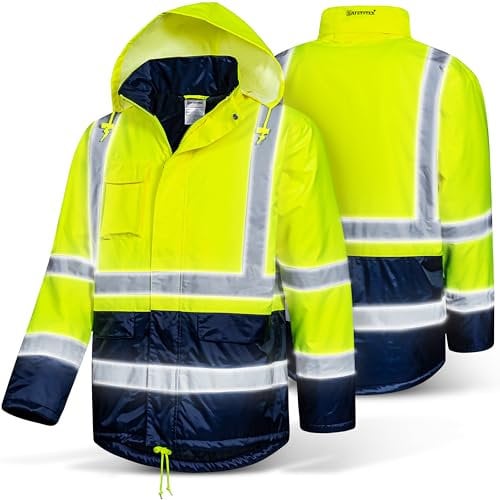 Safetytex Winter Warnschutz Parka - Arbeitsjacke - Warnschutzjacke - Outdoor Warnjacke - wasserdicht & winddicht - fluoreszierend gelb - Größe L