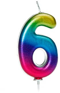 Anniversary House Colourful Rainbow Metallic Candle, Number 6, 6th Birthday Cake Topper, 7 Centimeters, AHC06/6