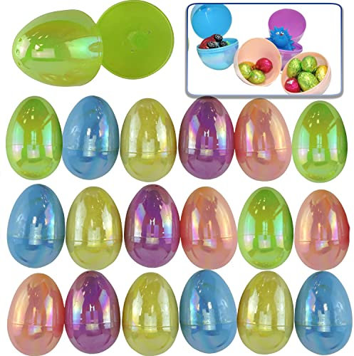 HOVUK 20 Stück große, schillernde Ostereier, befüllbare Eier, 7,7 cm, wiederverwendbares/nachfüllbares Kunststoff-Ei für Kinder, Ostereiersuche, bunte Ostergeschenke für Kinder