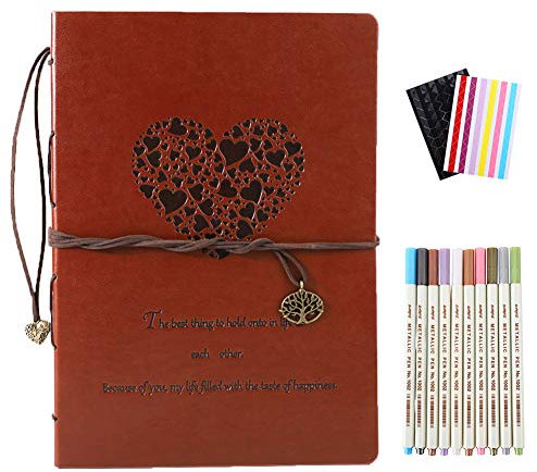 YHH Fotoalbum zum selbstgestalten Schwarze Seiten, Vintage Leder Hochzeit Gästebuch Ringbuch Scrapbook Album zum Einkleben Fotobuch Jahrestag Weihnachten Geschenk Männer Frauen Ihn Sie Liebe 26x18 cm