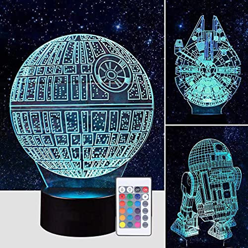 3D Illusion Nachtlampe, für Jungen Mädchen Tisch Schreibtischlampe 7 Farbwechsel USB Powered Inneneinrichtung Acryl LED Kunstskulptur Lichter mit Fernbedienung - Perfekte Geschenke (Krieg der Sterne)